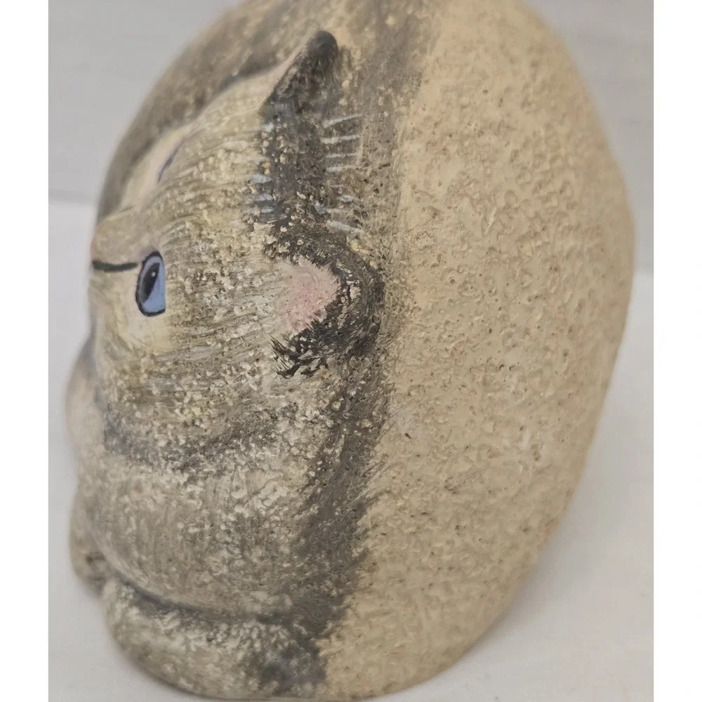 Vintage Ganz Resin Cat Figurine - Curled Up Tiger Striped Kitty, Rock Like Stone